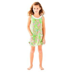 Lilly Pulitzer x Jane Goodall Girls Green Pink Shift Dress, Size 12/14 (XL)
